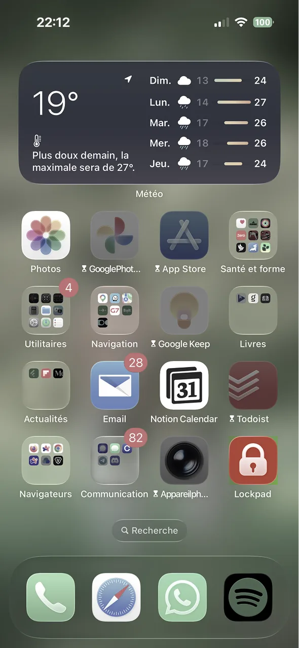 An iPhone home screen with the Lockpad icon among the other apps, indistinguishable from an installed one.